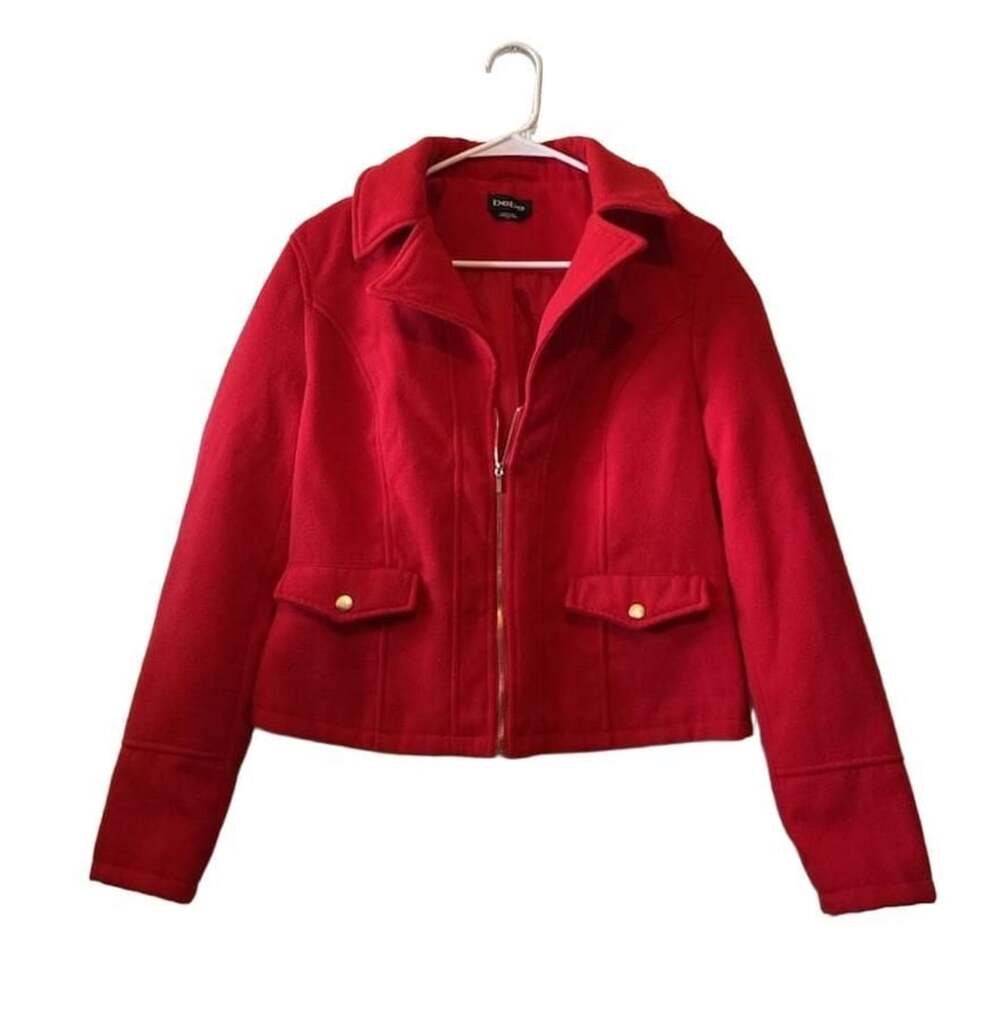 bebe Red Wool Blend Full Zip Jacket Coat Size Large